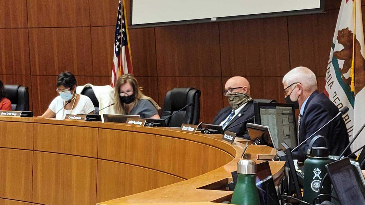 The San Luis Obispo County Board of Supervisors, pictured here in November, has returned to virtual meetings on account of omicron.