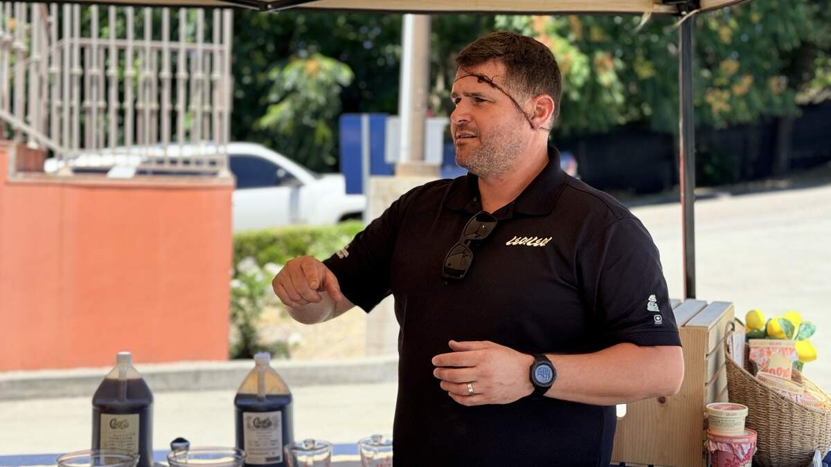 Niccolo Lekai, co-founder of Leo Leo Gelato, speaks with visitors during a tour of the company’s production facility in Paso Robles during Open Farm Days Weekend on June 20, 2026.