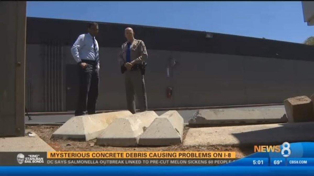 Pictured are concrete parking stops similar to ones officials say were mysteriously left on Interstate 8 in eastern San Diego County early Saturday morning, damaging up to 10 cars.