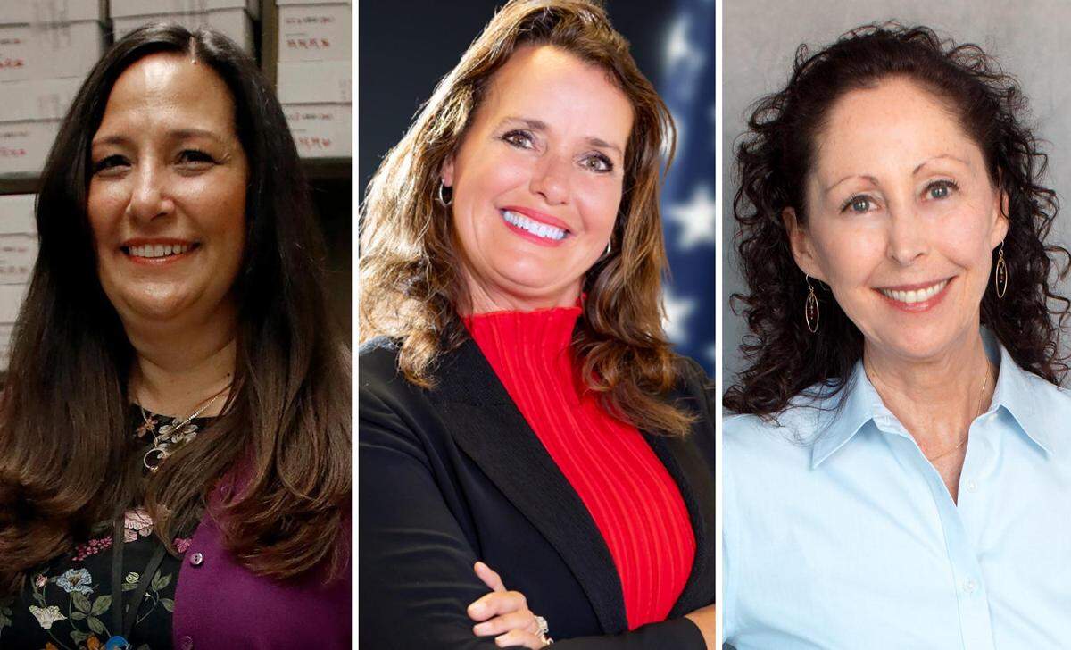 Running for SLO County clerk recorder in 2026 are incumbent Elaina Cano, left, and challengers Vanessa Rozo and Gaea Powell.