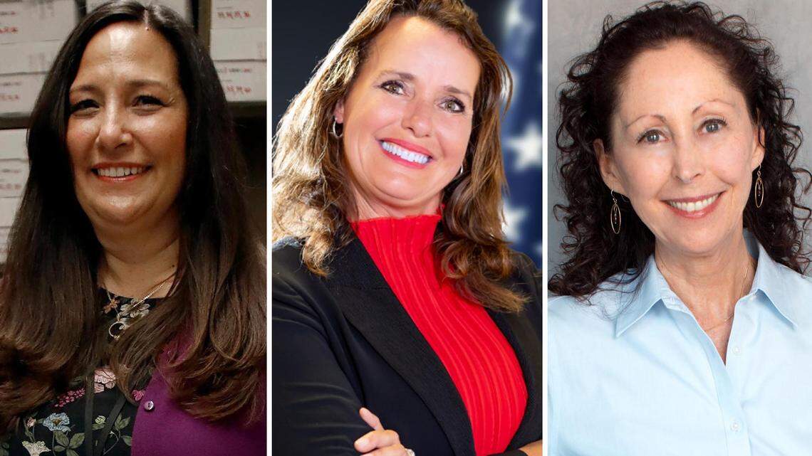 Running for SLO County clerk recorder in 2026 are incumbent Elaina Cano, left, and challengers Vanessa Rozo and Gaea Powell.