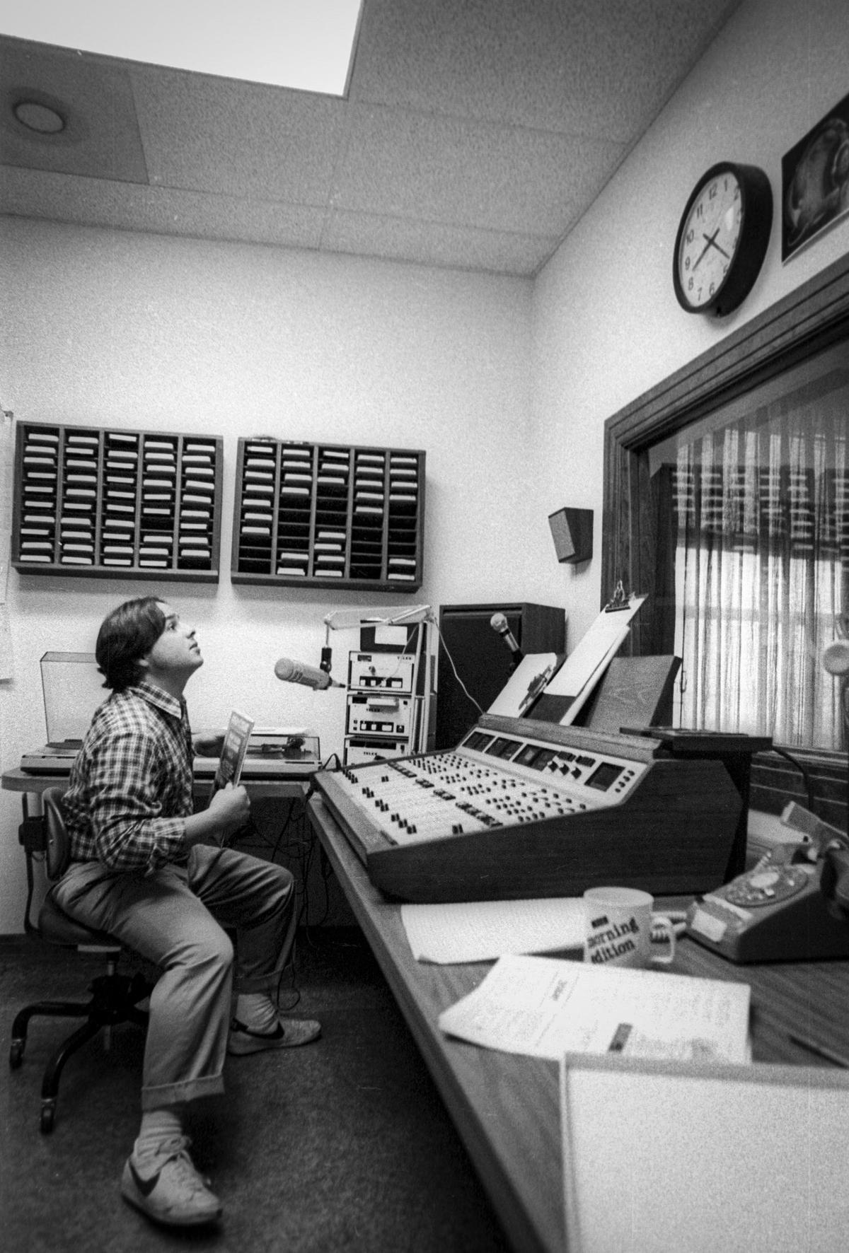 KCBX-FM’s Rod Flores puts the station on the air at 5 a.m. for the satellite-transmitted “Morning Edition” news on Oct. 10, 1980.