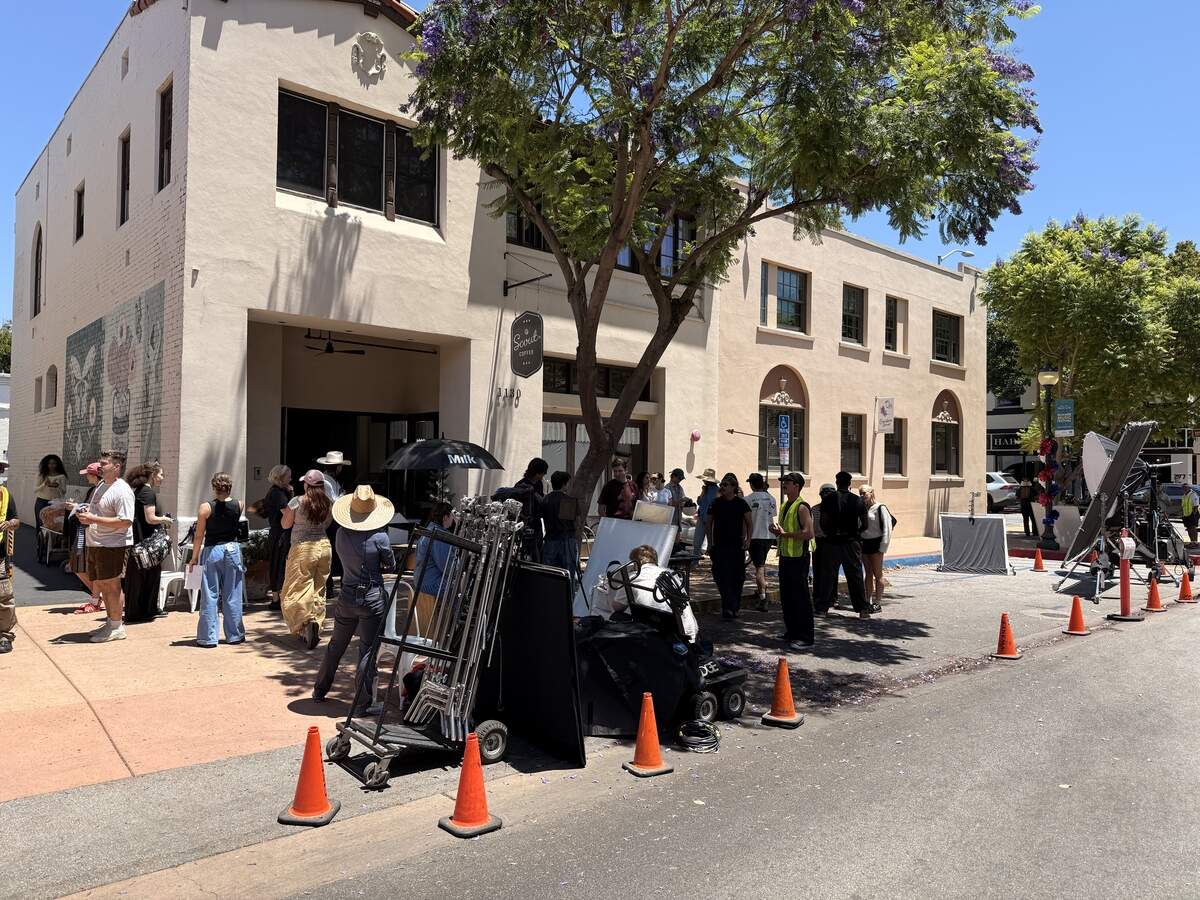 A film crew was spotted shooting for a fashion brand outside Scout Coffee on Garden Street in San Luis Obispo on June 24, 2026. Members of the film crew said the shoot was for Hollister.