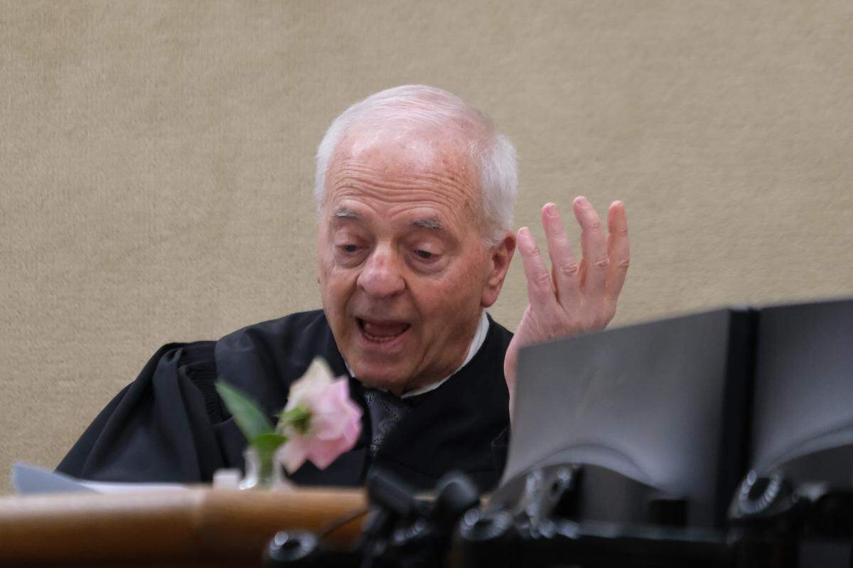 San Luis Obispo Superior Court Judge Barry LaBarbera speaks during Norman Hibble’s arraignment in San Luis Obispo Superior Court on Feb. 23, 2024. Hibble is accused of embezzling at least $250,000 from San Luis Obispo County while working in the technology department.