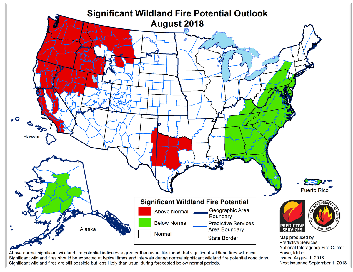 SLO County is among the areas in the West where high temperatures and low rainfall have created a greater than usual likelihood that significant wildland fires will occur in August 2018.