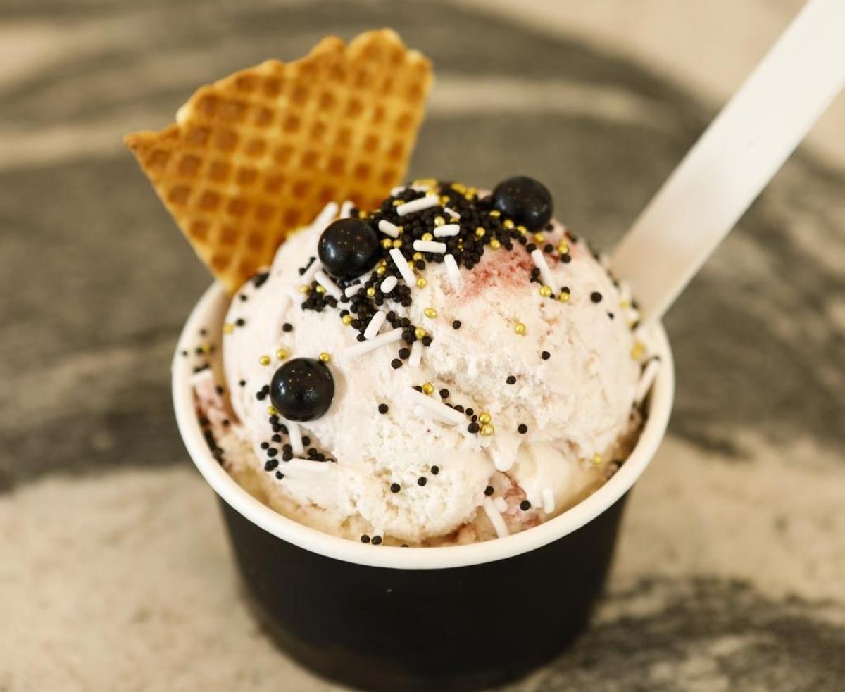 Strawberry basil ice cream is topped with sprinkles at the Negranti Creamery scoop shop in Paso Robles’ Tin City. The ice cream shop is opening a new location in San Luis Obispo next year.
