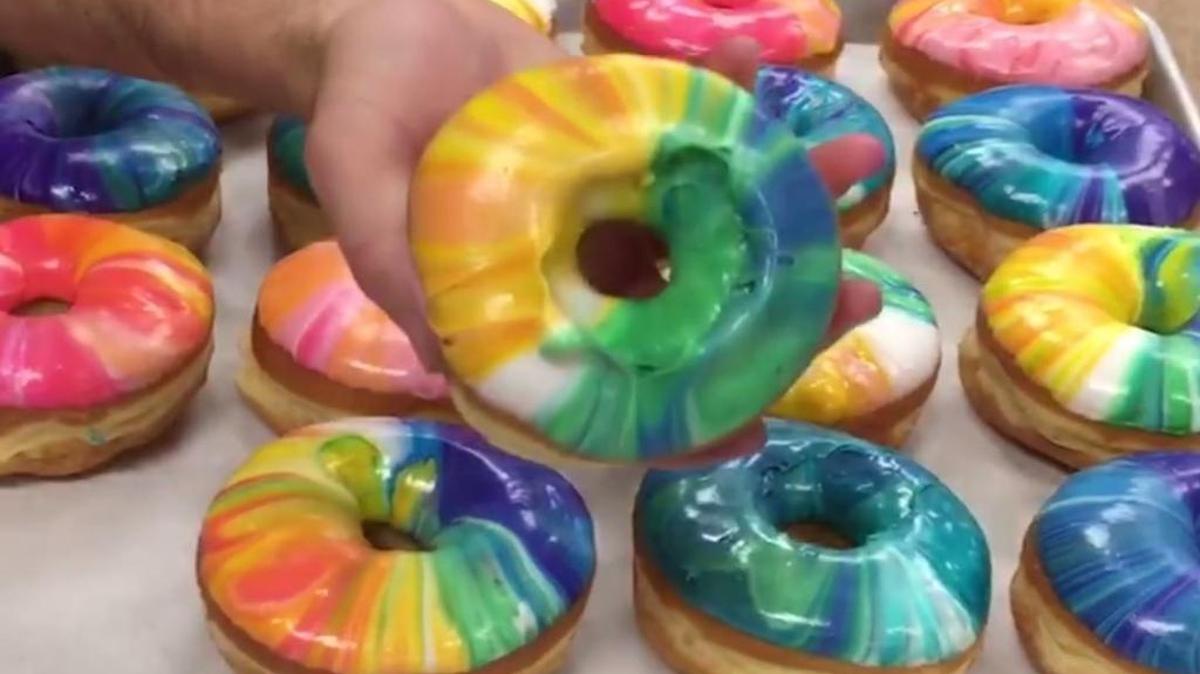 A screenshot from the INSIDER dessert video featuring SLO Donut Co.’s marshmallow galaxy donuts.