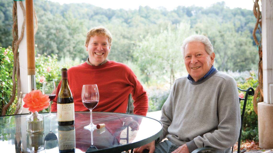 Jason Haas, partner and general manager at Tablas Creek Vineyard in Paso Robles, and his father, Tablas Creek Vineyard partner and founder Robert Haas, pose for a photo. Robert Haas died Sunday at age 90.