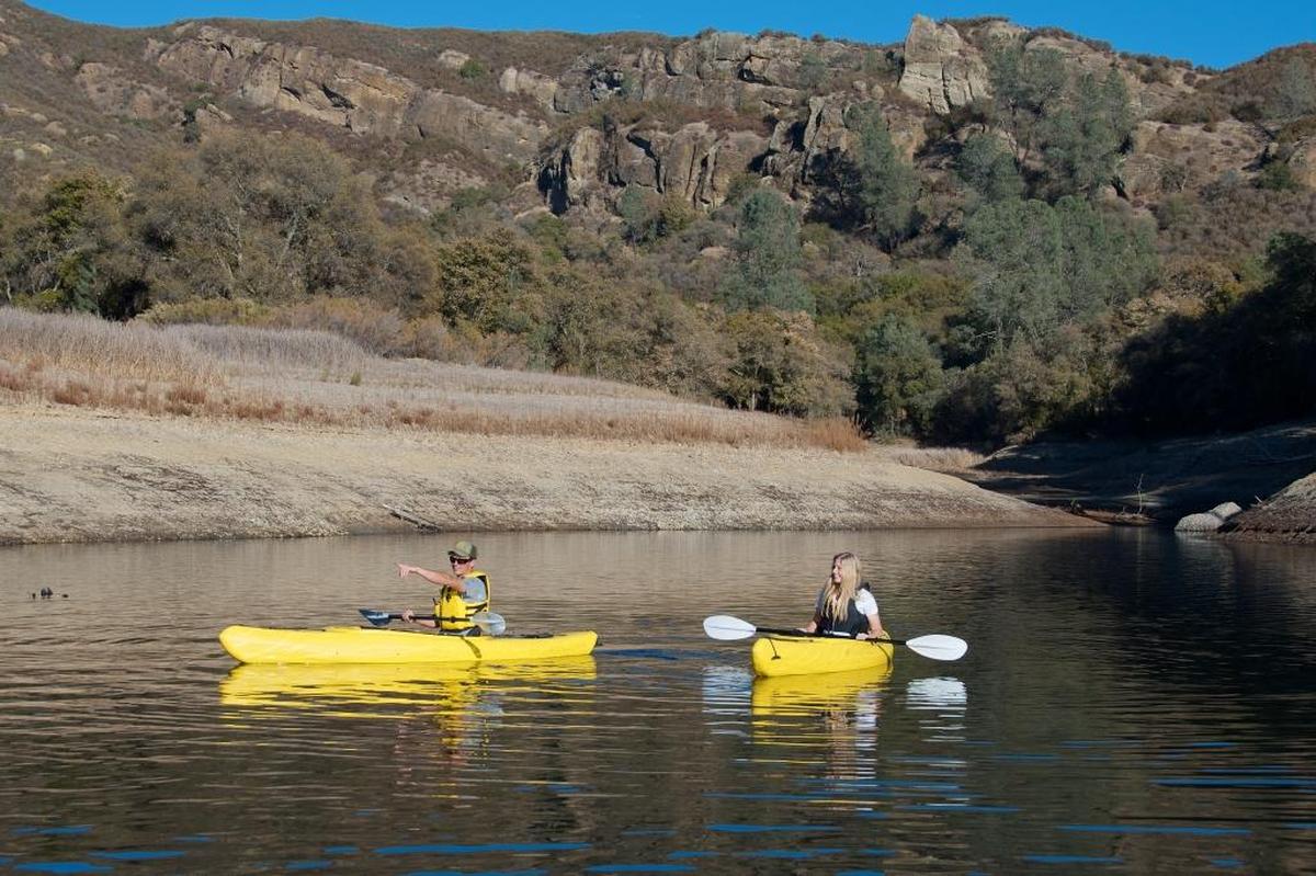 Vistors can explore Santa Margarita Lake on a four-hour guided kayak tour offered by Margarita Adventures in Santa Margarita.