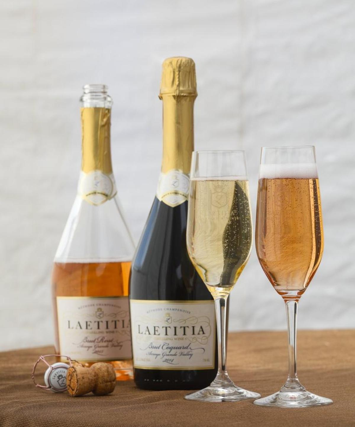 Brut Rosé, left, and Brut Coqurd, are among the sparkling wines made by Laetitia Vineyard and Winery in Arroyo Grande.