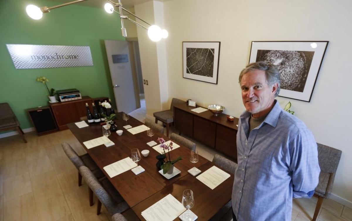 Dave McGee of Monochrome Wines shares a space in Paso Robles’ Tin City, where the winery offers winemaker dinners and tastings.