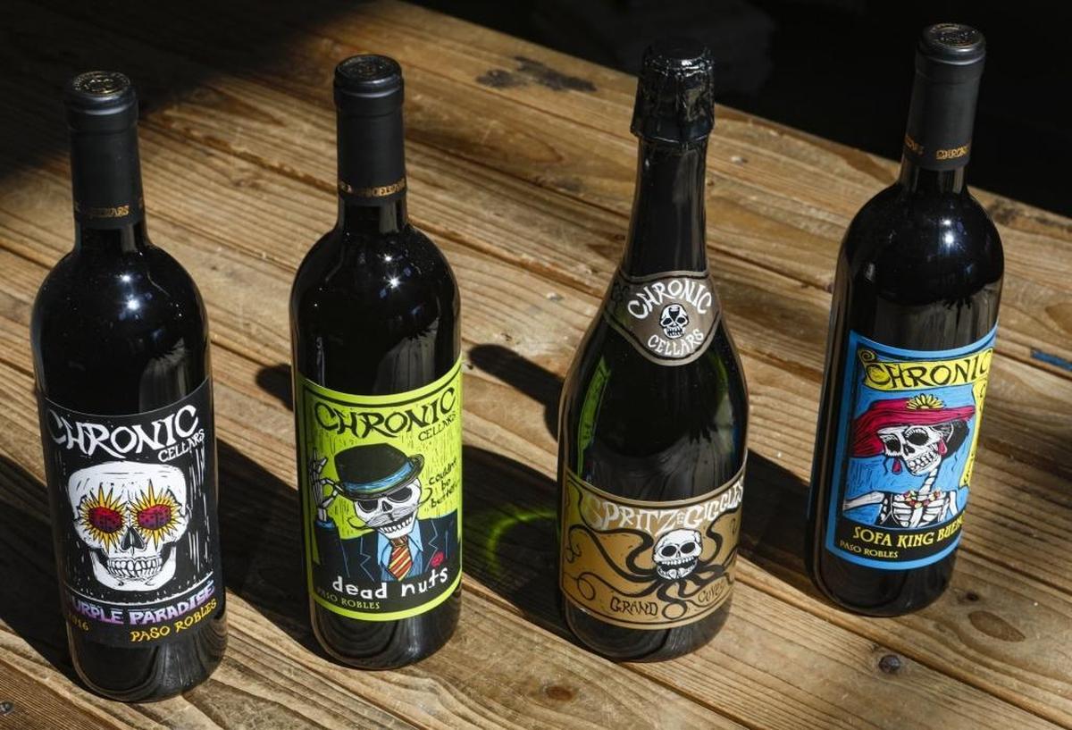 Halloween-themed wines from Chronic Cellars in Paso Robles include Purple Paradise, Dead Nuts, Spritz & Giggles and Sofa King Bueno.