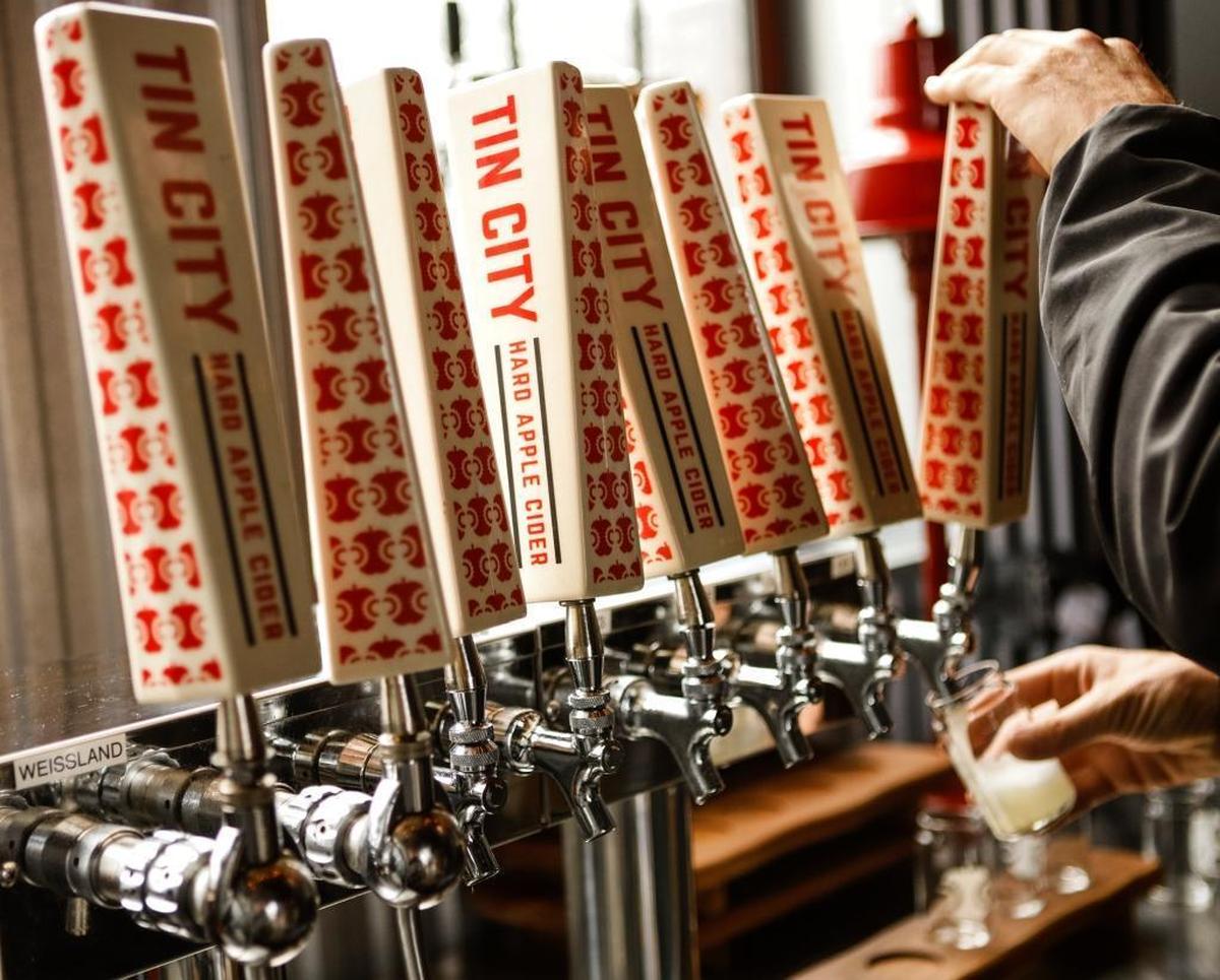 Tin City Cider Co. in Paso Robles usually has six to eight ciders on tap.
