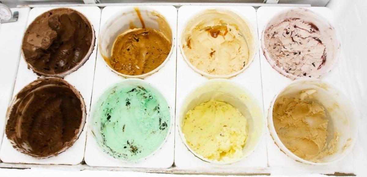Flavors offered at Doc Burnstein’s Ice Cream Lab in Arroyo Grande include, top from left, Chocolate Chocolate Chip, Doc’s Java, Caramel X-plosion and Merlot Raspberry Truffle, plus, bottom from left, Motor Oil, Mint Fudge Oreo, Butter Brickle and Sea Salt Caramel.