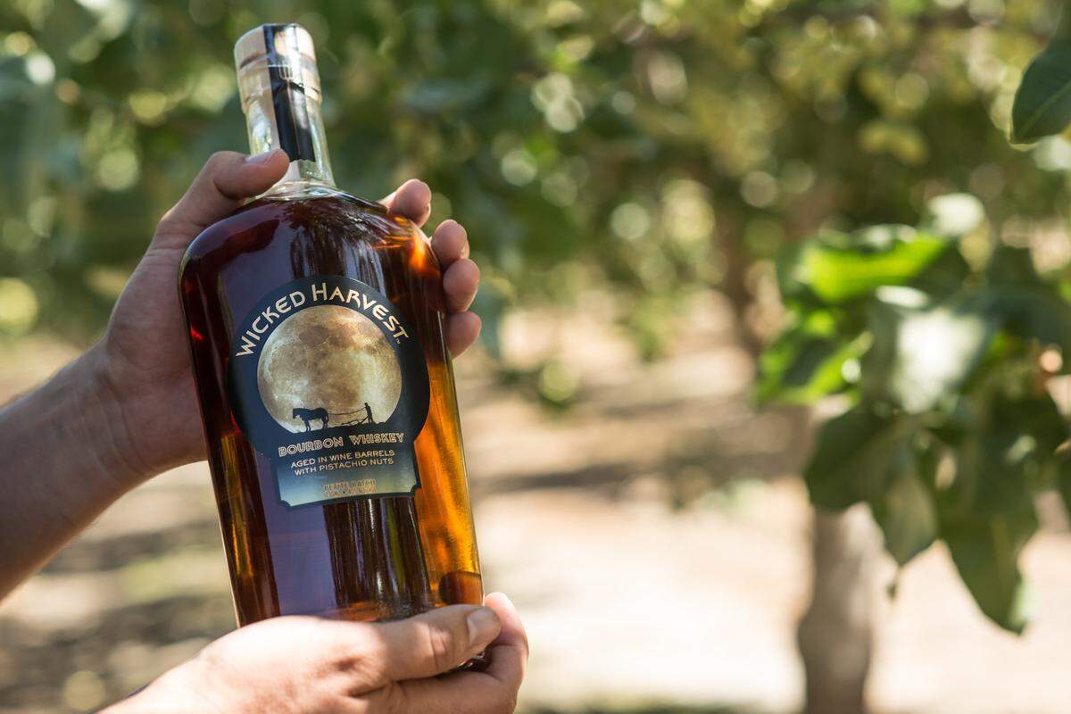 Wicked Harvest Bourbon in Morro Bay makes bourbon whiskey aged in wine barrels with pistachio nuts.