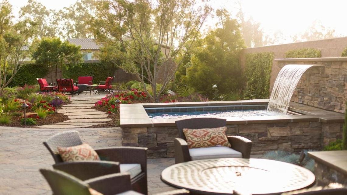 Susan and Michael McMillan worked with Addison Landscape and Design and Sun Pool Construction to produce an elegant yet functional outdoor living space with Old World character in the backyard of their Nipomo home.