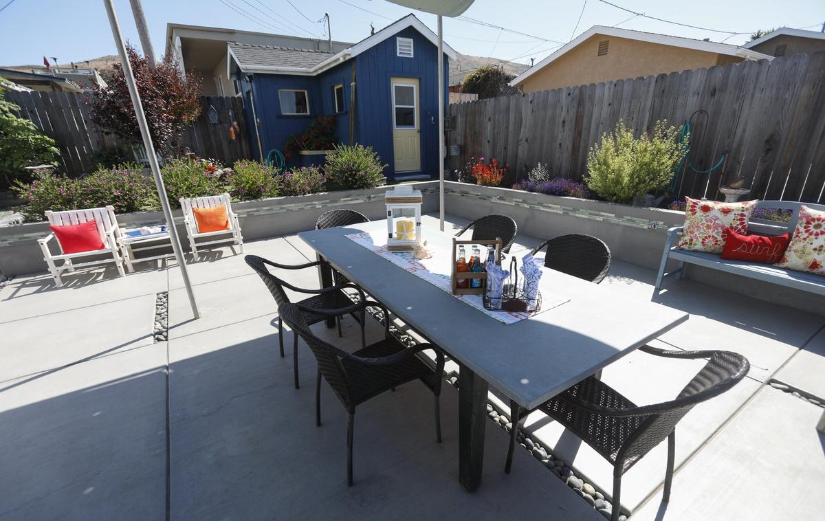 Kathy and Jim Pashone’s Cayucos garden features several comfortable seating areas.