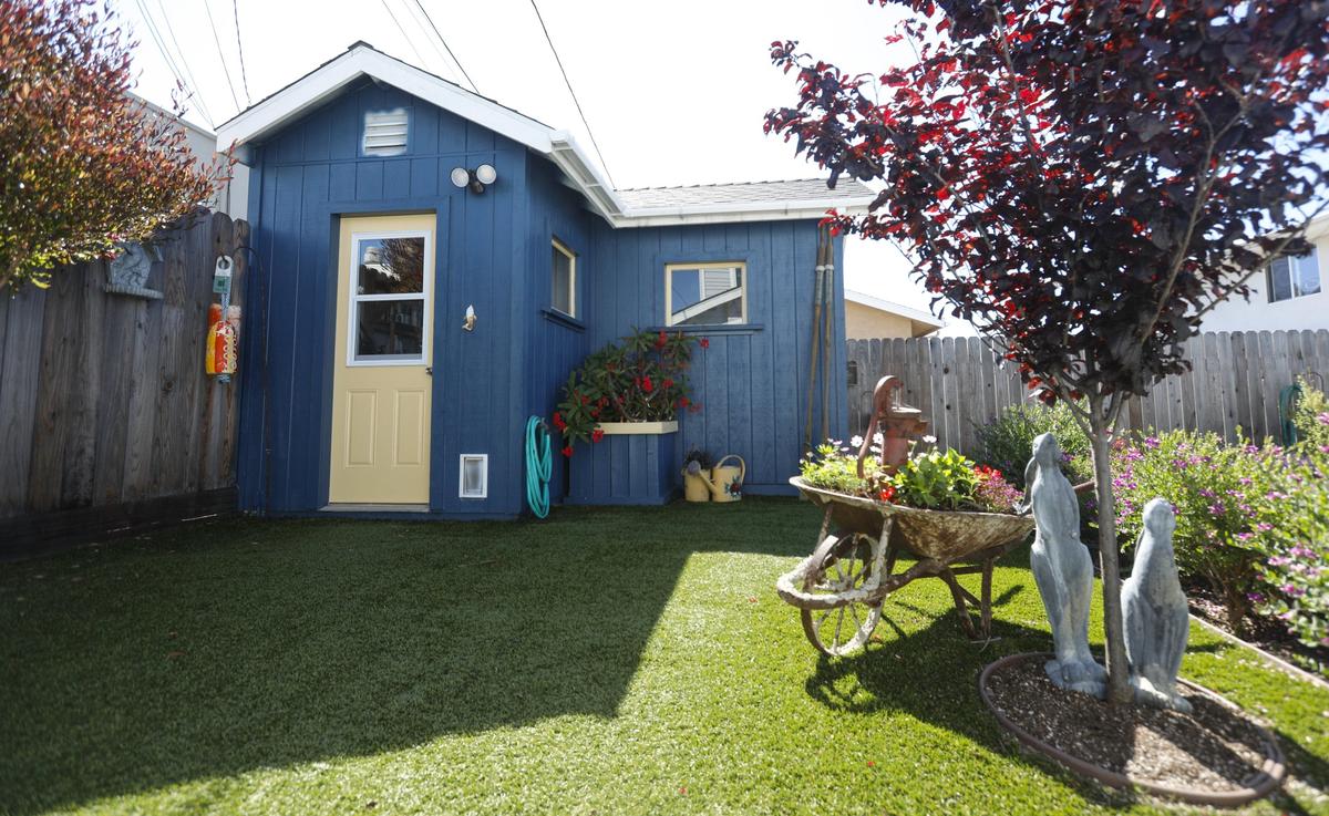 Kathy and Jim Pashone share a shed in their Cayucos garden.