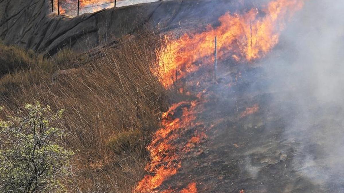 Flames cover the east side of the Cuesta Grade near Santa Margarita last summer during the Cuesta Fire.