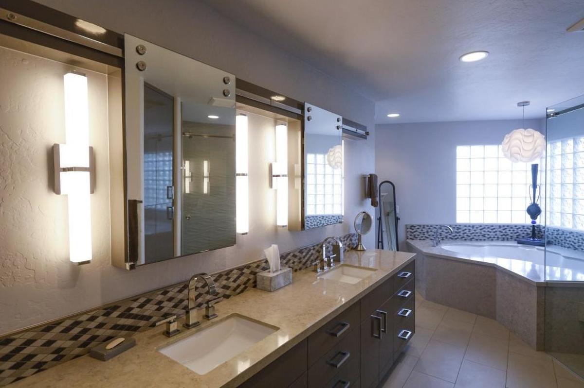 A remodel of the master bedroom of the Sardellas’ Shell Beach home made room for a more spacious shower and a luxurious jetted tub.