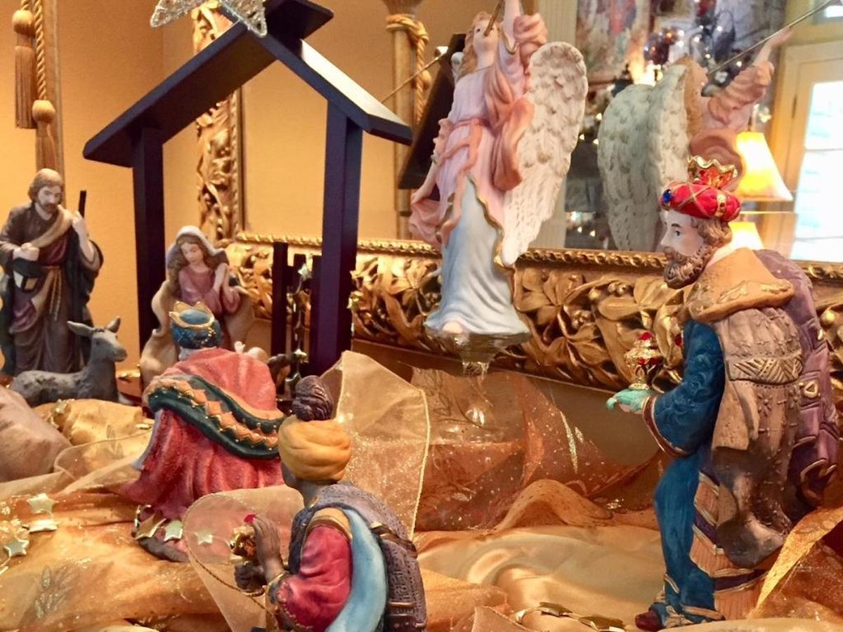 This nativity scene, the focal point of festive holiday displays in Kit and Gene Lamparter’s Craftsman-style home in Cambria, takes a week to assemble.