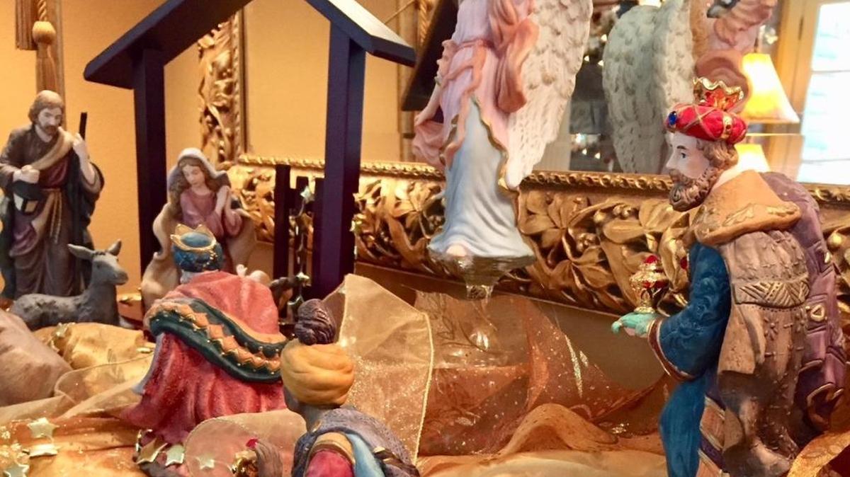 This nativity scene, the focal point of festive holiday displays in Kit and Gene Lamparter’s Craftsman-style home in Cambria, takes a week to assemble.