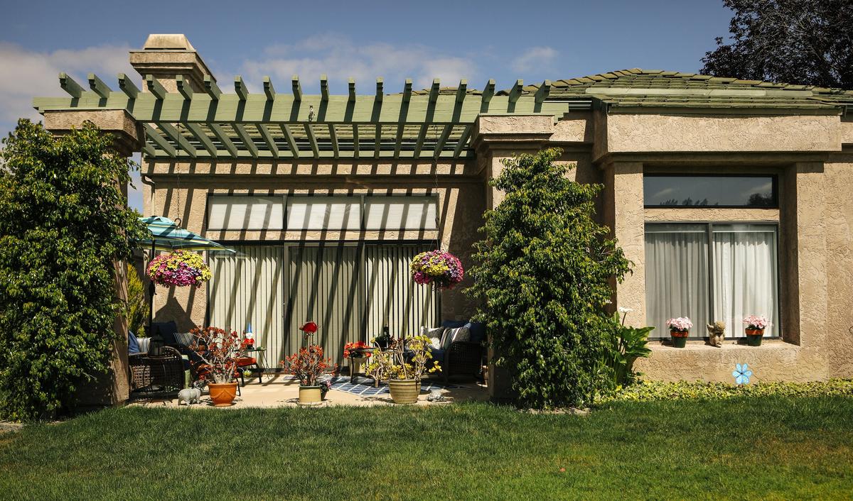 A back patio at Jake and Sharyn Schaffer's San Luis Obispo home overlooks the San Luis Obispo Country Club golf course.