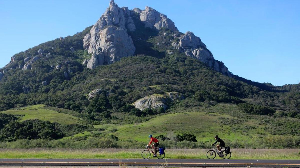 Hollister Peak stands out on a beautiful day along Highway 1 in San Luis Obispo.