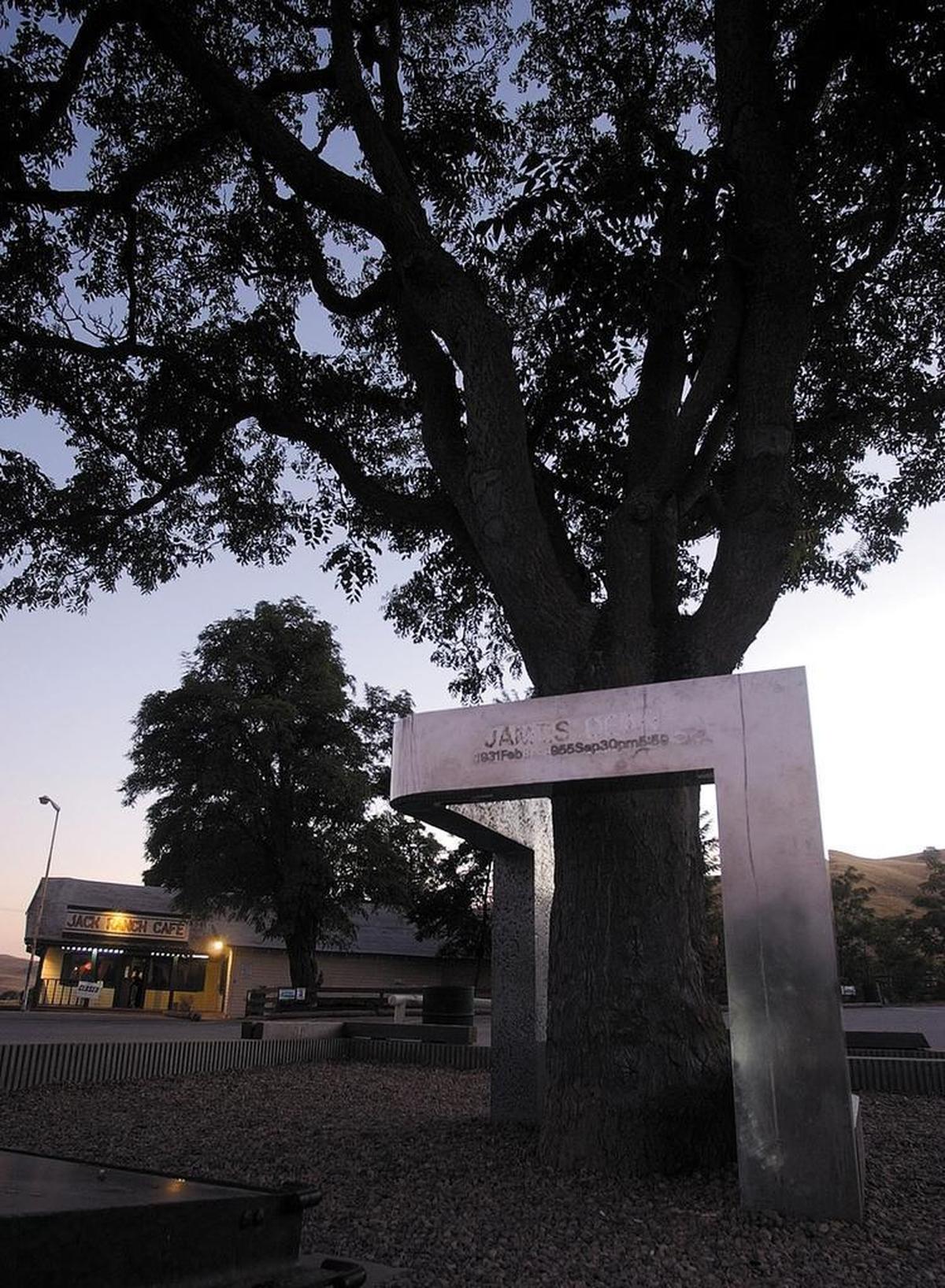 The James Dean memorial sits under a tree of heaven next to the Jack Ranch Cafe on Highways 41 and 46 in Cholame.
