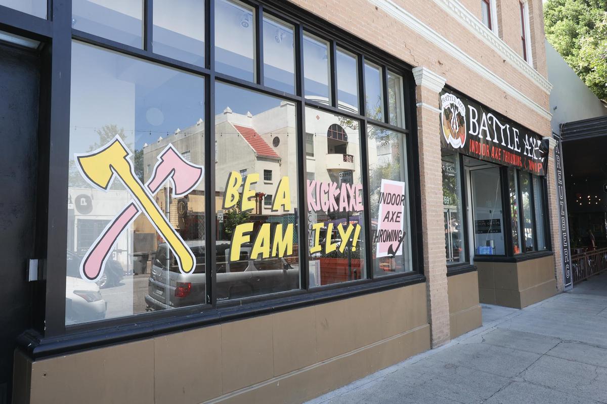 Shelley Stuckey is one of the owners of Battle Axe, a target axe throwing business opening on Higuera Street in San Luis Obispo.