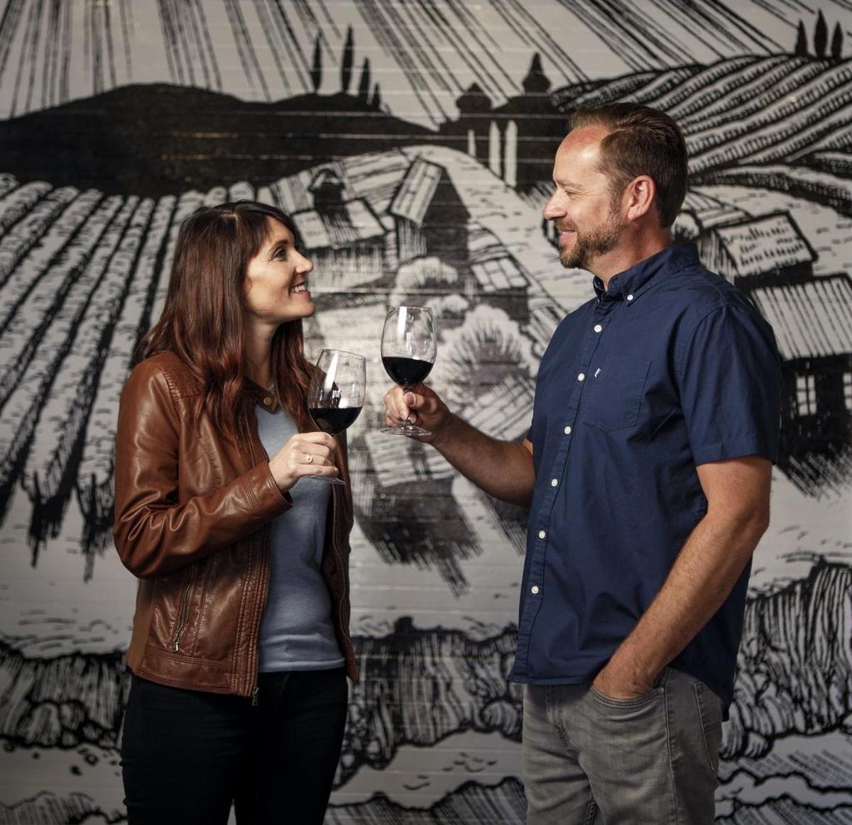 Curt and Kara Schalchlin of Sans Liege winery in Paso Robles’ Tin City.