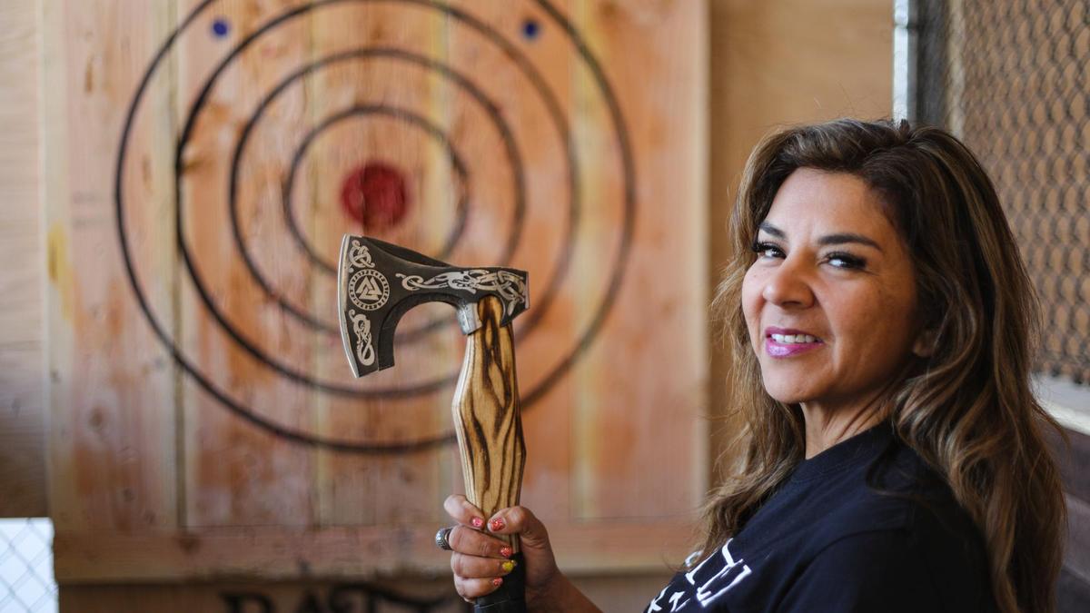Shelley Stuckey is one of the owners of Battle Axe, a target axe throwing business that opened on Higuera Street in San Luis Obispo.