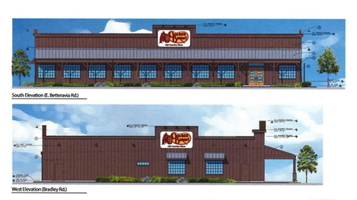 The Cracker Barrel Old Country Store proposed for Santa Maria’s Enos Ranch development will feature the quintessential design, with a covered porch, for the popular restaurant serving homestyle Southern food.