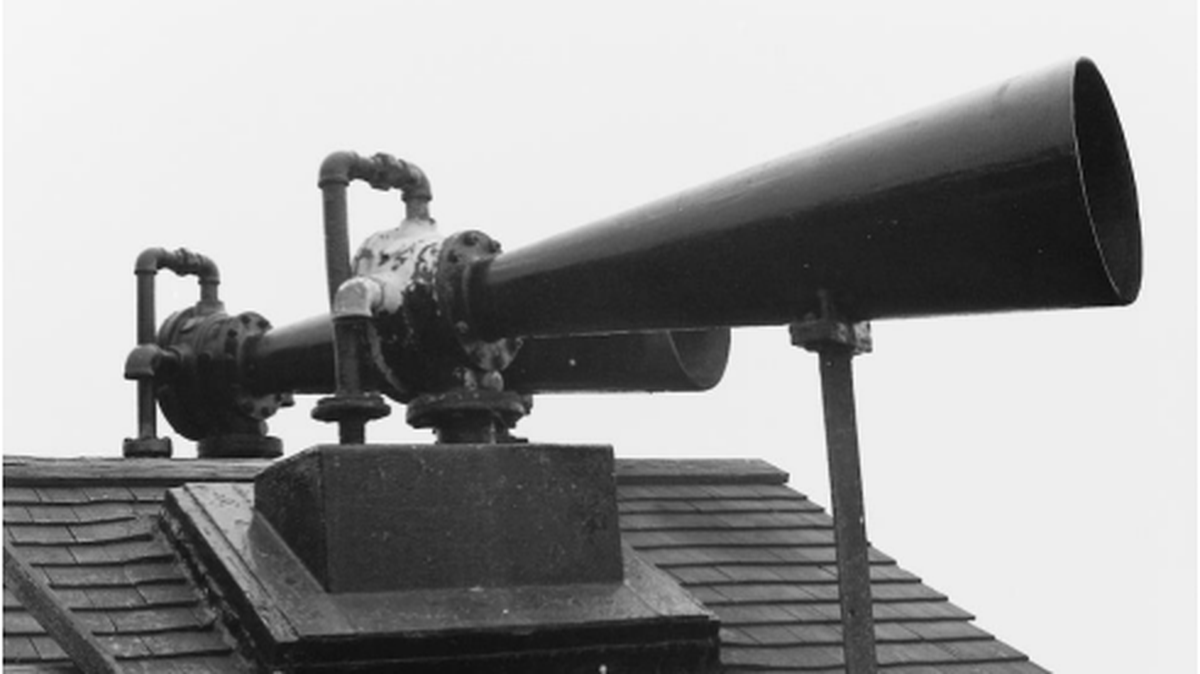 A diaphone (noisemaking device best known for its use as a foghorn) at Point San Luis Light Station, circa 1969.