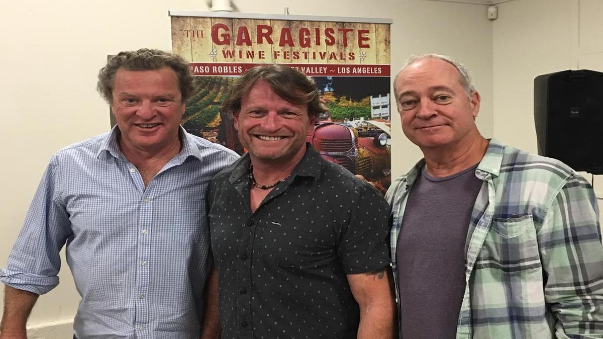 Adam LaZarre (center) with Garagiste Festival co-founders Stewart McLennan and Doug Minnick at Saturday’s festival in Paso Robles.