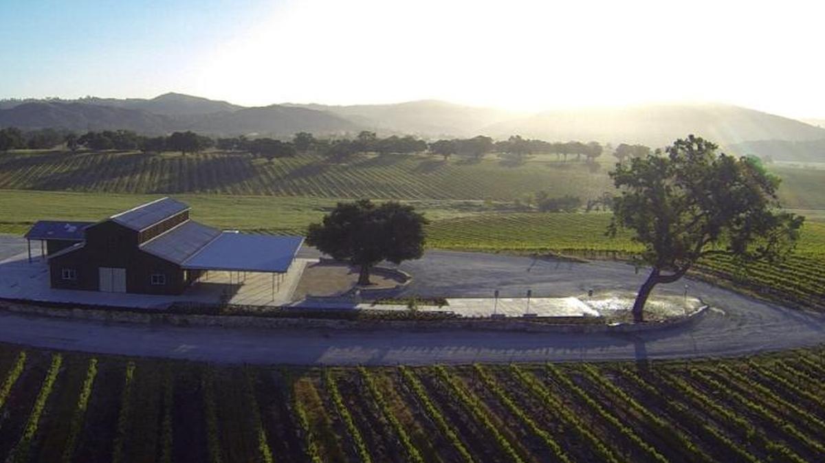 Pictured is an aerial photo of the Oyster Ridge wedding and event venue.