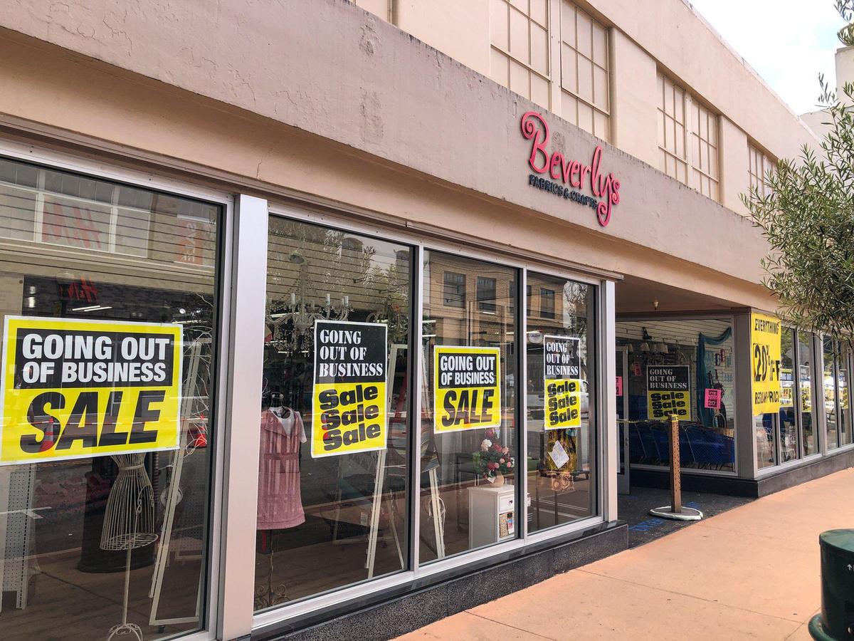 The Beverly’s Fabric & Crafts store in San Luis Obispo, CA is closing, according to a business sign posted on the window front.