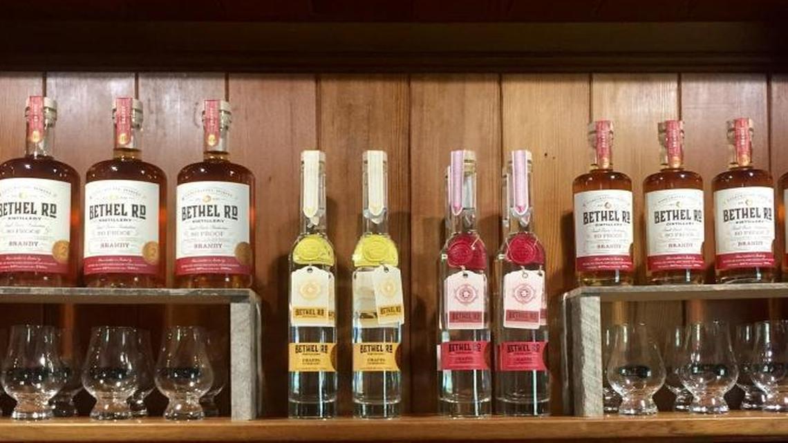 Bethel Road Distillery’s plans to open a public tasting room are on hold, but its spirits are now being sold across the road at Castoro Cellars.