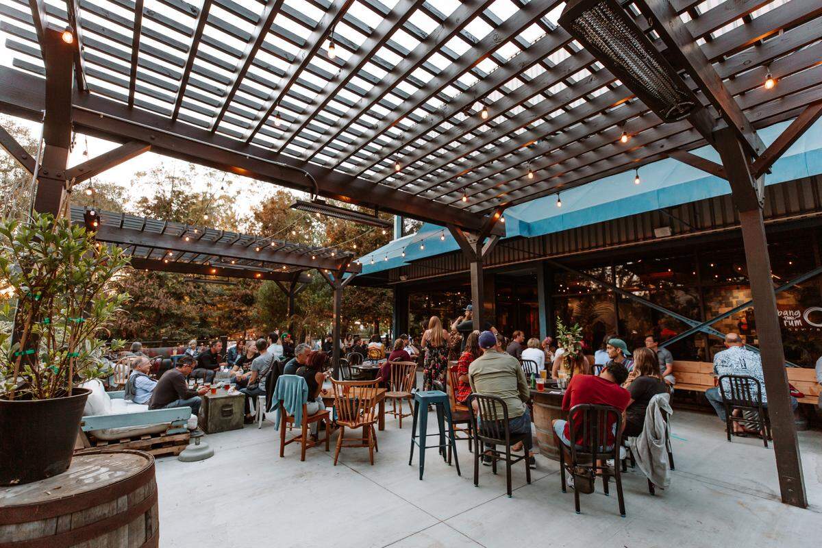 The outdoor space at Bang the Drum’s location on Laurel Lane in San Luis Obispo.
