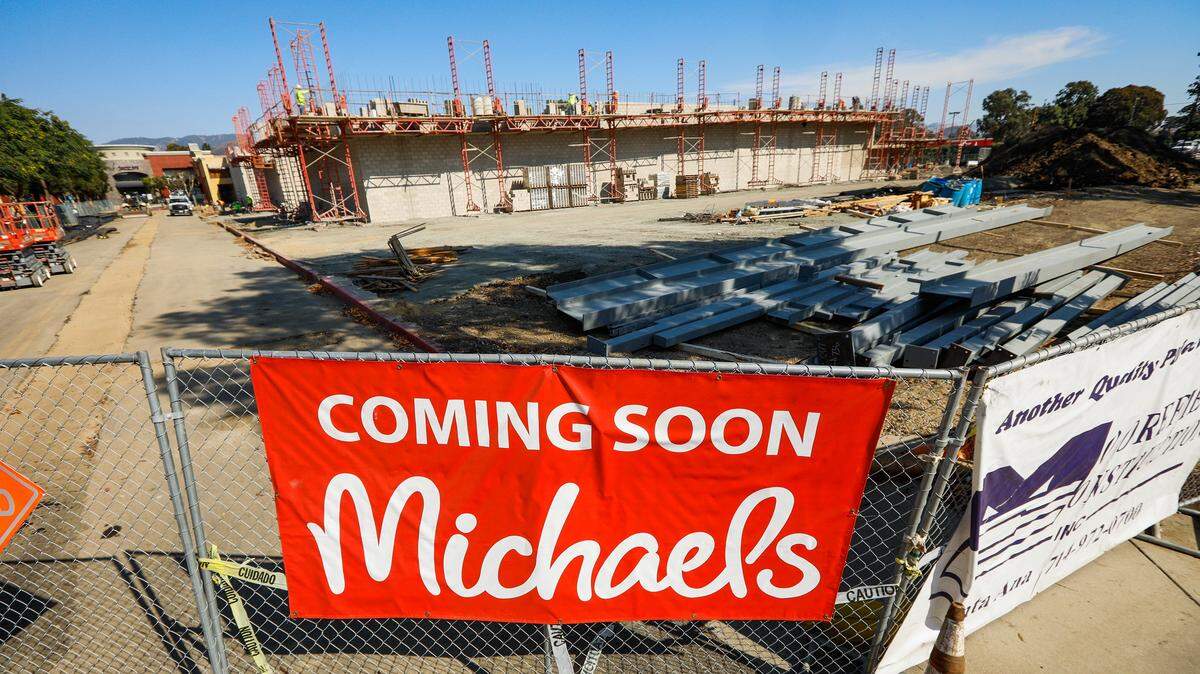 Construction continues at the site of the new Michaels craft store in the Madonna Plaza.