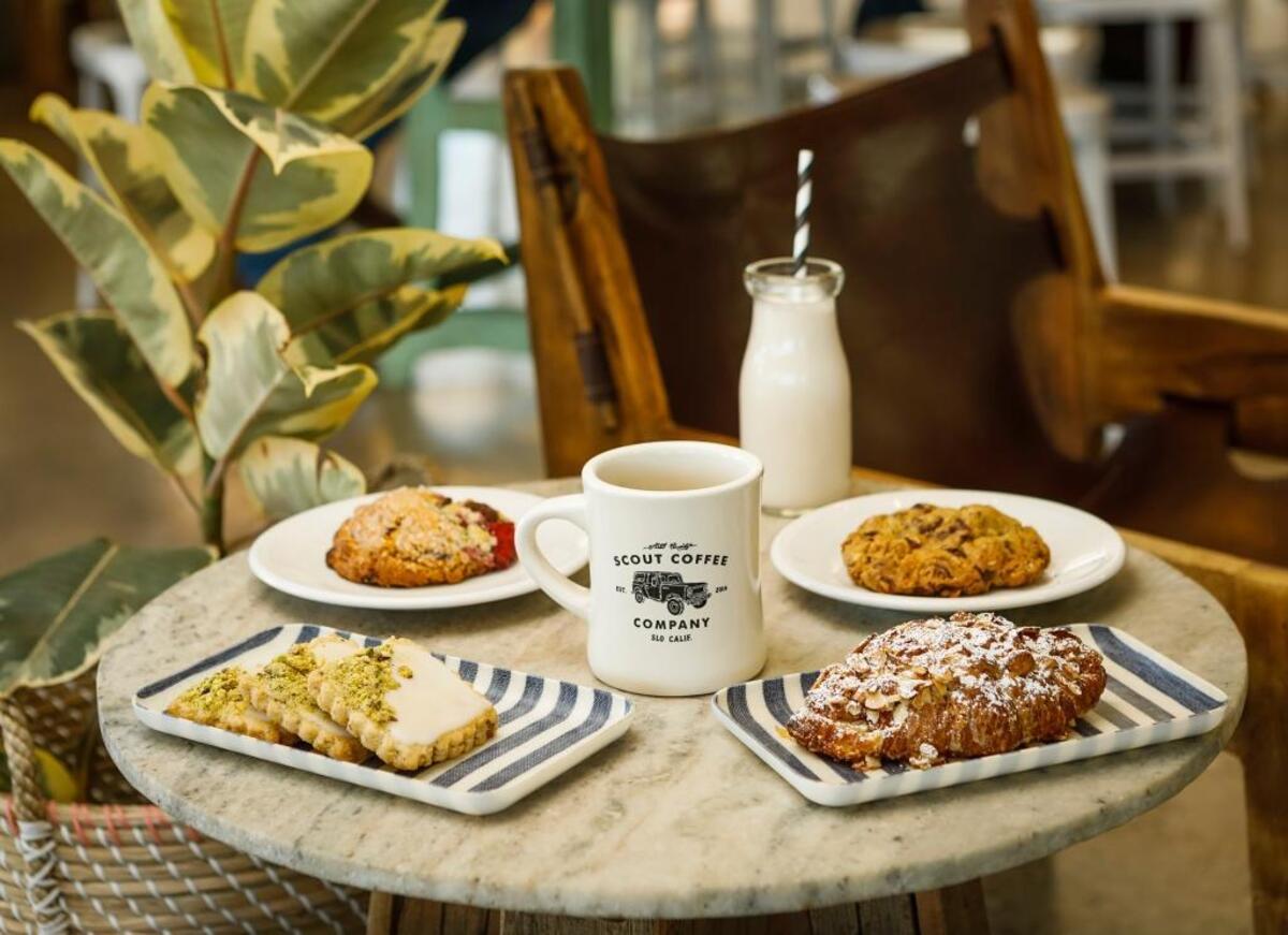 Menu options at Scout Coffee Co. in San Luis Obispo include lemon pistachio shortbread, a chocolate raspberry scone, a Scout cookie and an almond jam croissant. The company was recently honored as “Small Business of the Year” for California’s 35th State Assembly district.