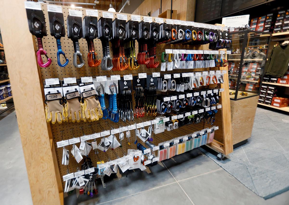 Climbing equipment fills a display at the new REI Co-op store in San Luis Obispo. The retailer plans to open an Elk Grove location in 2025.
