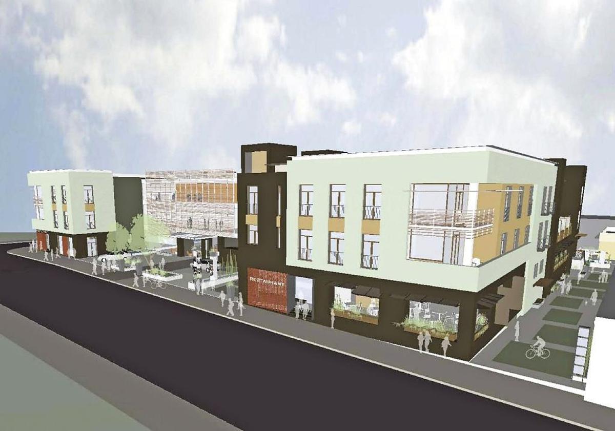 A rendering of The SLO hotel shows the property’s entrance on Palm Street.