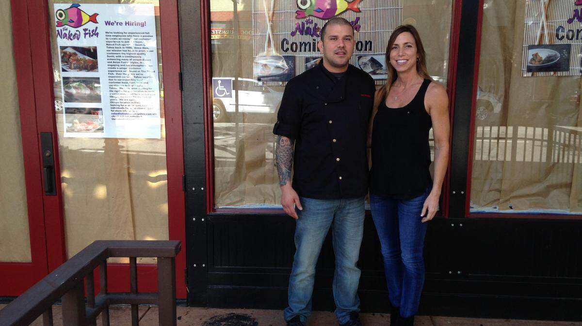 Executive chef Joe Richardson and Naked Fish co-owner Karen Staeheli in front of Naked Fish before it opened in downtown SLO in 2014. That restaurant has closed, but the Naked Fish company is planning to open The Woods on Laurel Lane.