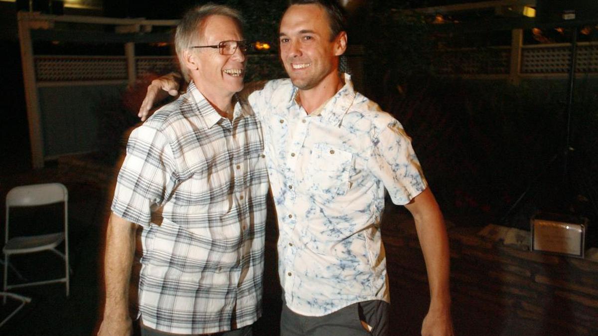 Co-owners Wayne Patterson, left, and Josh Haring of The Mountain Air at their 40th anniversary party.