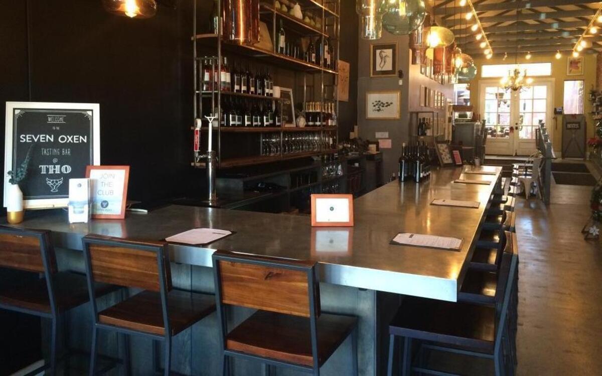Sexen Oxen Estate Wine’s tasting bar at Thomas Hill Organics in Paso Robles.