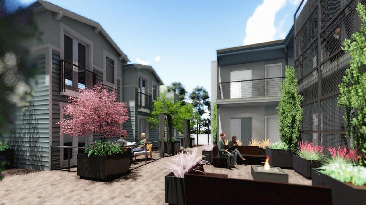 This architectural rendering shows Pacific Courtyards, which is under construction in downtown San Luis Obispo.