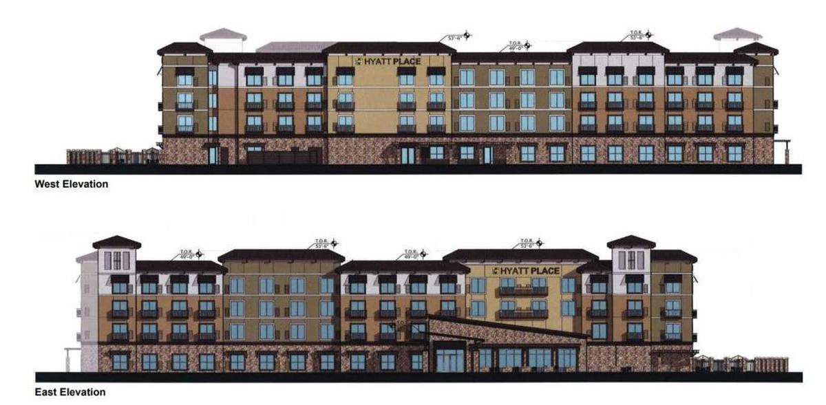 A rendering of the 116-room Hyatt Place hotel that could replace the River Lodge Motel at 1955 Theatre Drive.