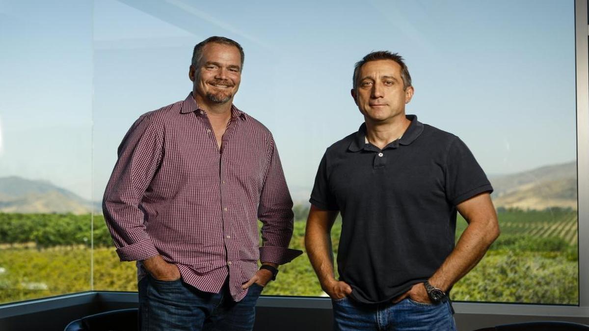 Jean Hoefliger, consulting winemaker at Tolosa Winery, left, and Frederic Delivert, the new winemaker at the Edna Valley winery.