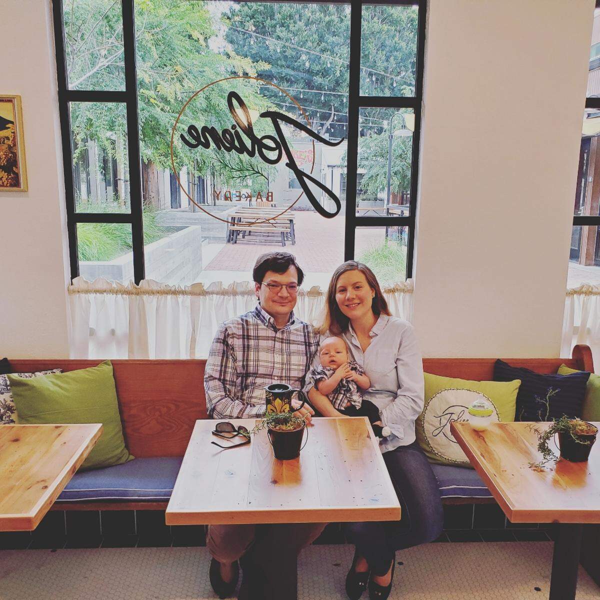 Thomas and Chloe Fertel, owners of Joliene Bakery, and their young son in 2019. The Fertels decided to close the bakery three years after opening in The Creamery in San Luis Obispo.